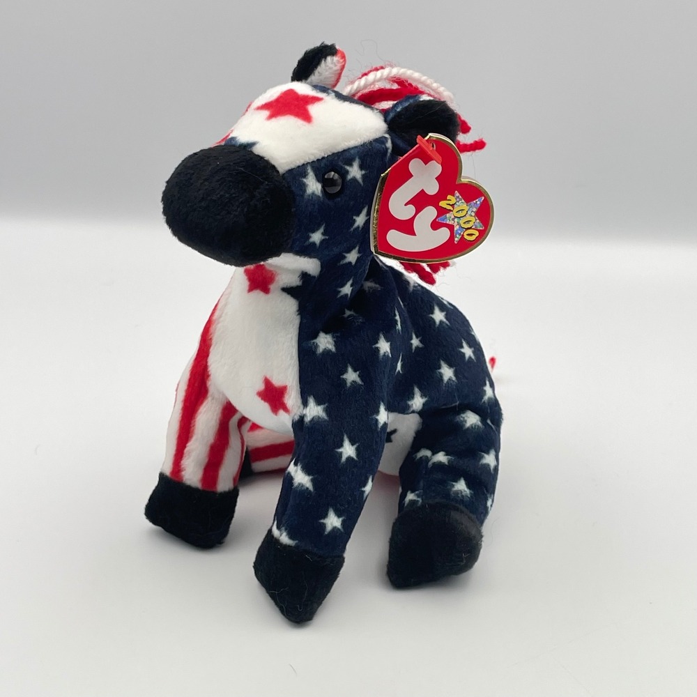 Ty 2000 Beanie Baby Lefty Red, White & Blue Donkey 6 inch Patriotic America